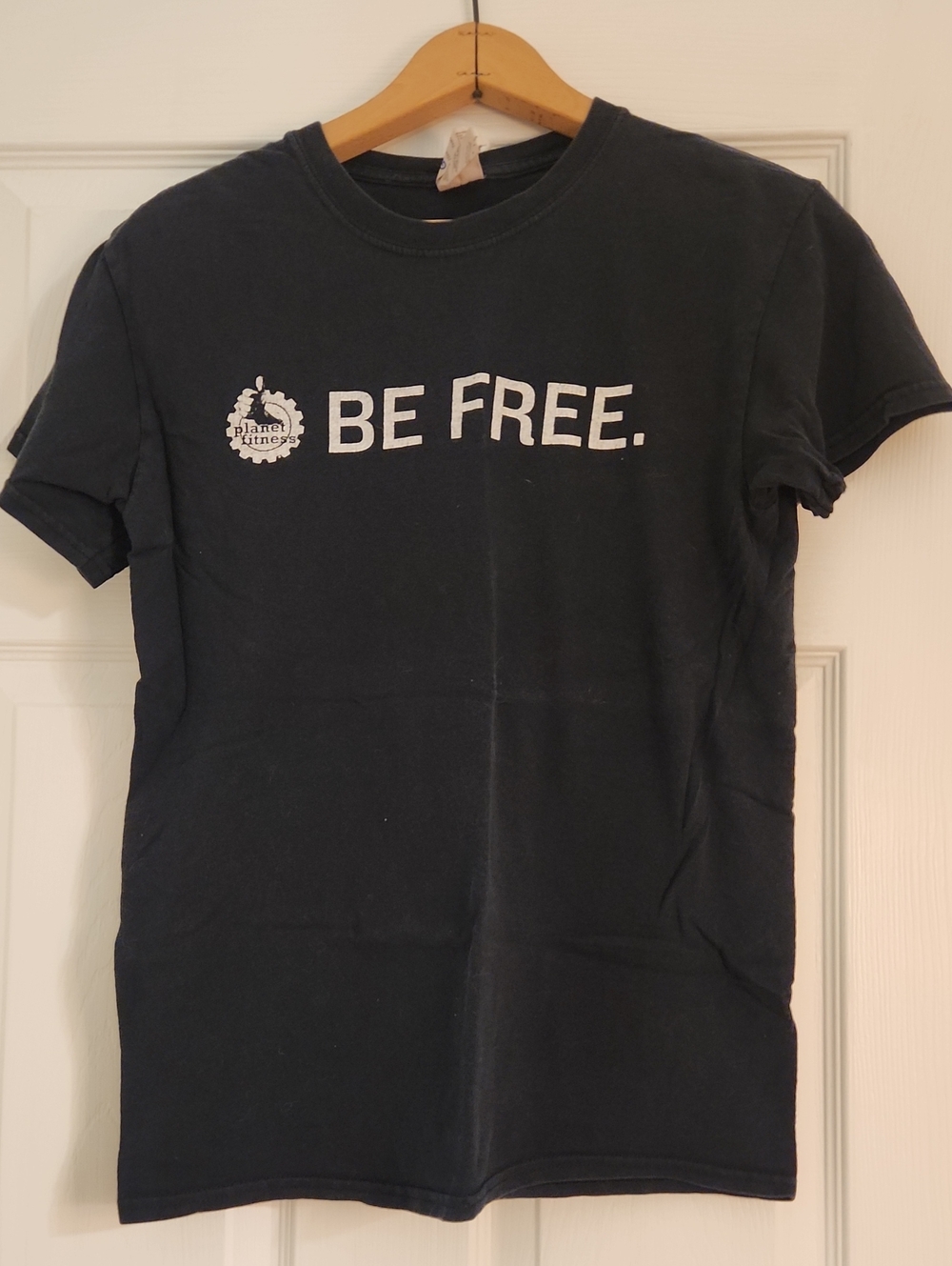 Gildan Black Short-Sleeve Tee with White "BE FREE." Graphic